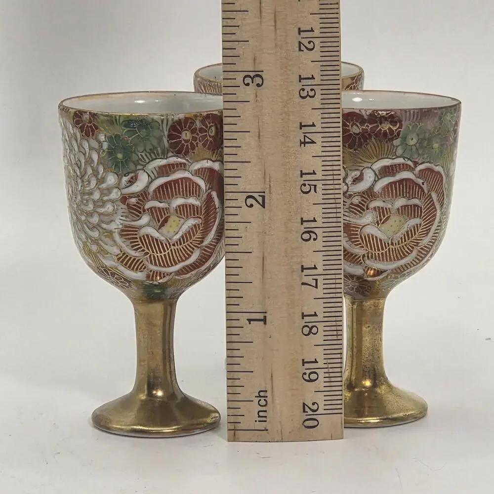 Kutani Ware Tokkuri Cup Set Hanazume Design Japanese Porcelain Saki Wine Sake